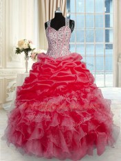 Floor Length Red 15 Quinceanera Dress Straps Sleeveless Zipper