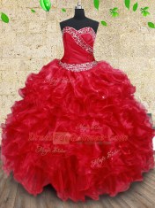 Sleeveless Lace Up Floor Length Beading and Ruffles 15 Quinceanera Dress