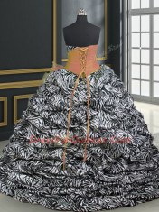 Printed With Train Ball Gowns Sleeveless Orange 15th Birthday Dress Brush Train Lace Up