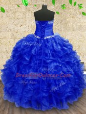 Royal Blue Sleeveless Organza Lace Up Quinceanera Gowns for Military Ball and Sweet 16 and Quinceanera
