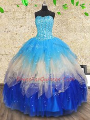 Chic Multi-color Sweetheart Neckline Beading and Ruffles and Ruffled Layers Sweet 16 Dresses Sleeveless Lace Up