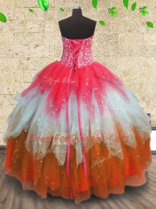 Tulle Sleeveless Floor Length 15 Quinceanera Dress and Beading and Ruffles and Ruffled Layers