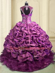 Enchanting Lilac Sweet 16 Dresses Military Ball and Sweet 16 and Quinceanera and For with Beading and Ruffles and Ruffled Layers and Pick Ups Sweetheart Cap Sleeves Brush Train Lace Up