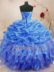 Sophisticated Blue Ball Gown Prom Dress Military Ball and Sweet 16 and Quinceanera and For with Beading and Ruffles Sweetheart Sleeveless Lace Up