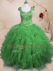 Hot Selling Floor Length Ball Gowns Cap Sleeves Sweet 16 Dresses Lace Up