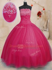 Hot Sale Off the Shoulder Coral Red Sleeveless Tulle Lace Up Ball Gown Prom Dress for Military Ball and Sweet 16 and Quinceanera