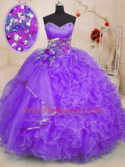 Chic Lavender Sleeveless Beading and Ruffles Floor Length Quinceanera Dresses