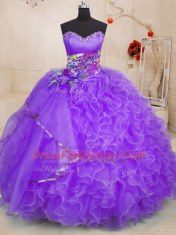 Chic Lavender Sleeveless Beading and Ruffles Floor Length Quinceanera Dresses