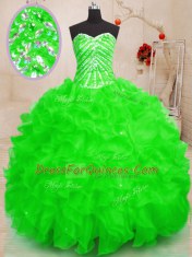 Sweetheart Sleeveless 15 Quinceanera Dress Floor Length Beading and Ruffles and Sequins Organza