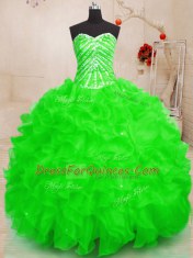 Sweetheart Sleeveless 15 Quinceanera Dress Floor Length Beading and Ruffles and Sequins Organza