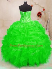 Sweetheart Sleeveless 15 Quinceanera Dress Floor Length Beading and Ruffles and Sequins Organza
