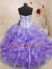 Comfortable Beading and Ruffles Vestidos de Quinceanera Lavender Lace Up Sleeveless Floor Length