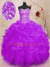 Sexy Purple Sweetheart Lace Up Beading and Ruffles and Sequins Quinceanera Gowns Sleeveless