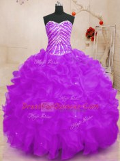 Sexy Purple Sweetheart Lace Up Beading and Ruffles and Sequins Quinceanera Gowns Sleeveless