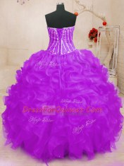 Sexy Purple Sweetheart Lace Up Beading and Ruffles and Sequins Quinceanera Gowns Sleeveless