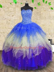 Sweetheart Sleeveless Tulle Quinceanera Dresses Beading and Sequins Zipper