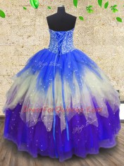 Sweetheart Sleeveless Tulle Quinceanera Dresses Beading and Sequins Zipper