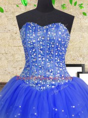 Sweetheart Sleeveless Tulle Quinceanera Dresses Beading and Sequins Zipper