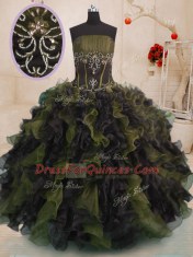 Multi-color Strapless Neckline Beading and Ruffles Vestidos de Quinceanera Sleeveless Lace Up