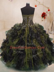 Multi-color Strapless Neckline Beading and Ruffles Vestidos de Quinceanera Sleeveless Lace Up