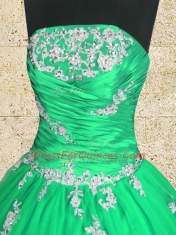 Strapless Sleeveless Tulle Quinceanera Dresses Embroidery and Ruching Lace Up