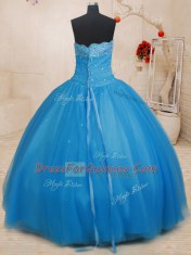 Baby Blue Tulle Lace Up Strapless Sleeveless Floor Length Vestidos de Quinceanera Beading