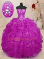 Pretty Ball Gowns Vestidos de Quinceanera Fuchsia Sweetheart Organza Sleeveless Floor Length Lace Up