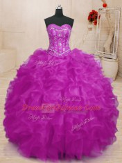 Pretty Ball Gowns Vestidos de Quinceanera Fuchsia Sweetheart Organza Sleeveless Floor Length Lace Up