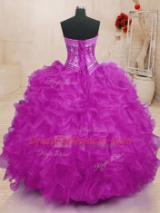 Pretty Ball Gowns Vestidos de Quinceanera Fuchsia Sweetheart Organza Sleeveless Floor Length Lace Up