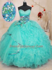 Extravagant Sweetheart Sleeveless Lace Up Quinceanera Dresses Aqua Blue Organza