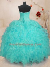 Extravagant Sweetheart Sleeveless Lace Up Quinceanera Dresses Aqua Blue Organza