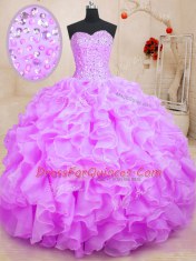 Exquisite Sleeveless Floor Length Beading and Ruffles Lace Up Quinceanera Dresses with Lilac