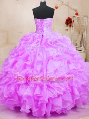Exquisite Sleeveless Floor Length Beading and Ruffles Lace Up Quinceanera Dresses with Lilac