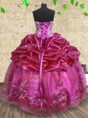 Pick Ups Floor Length Ball Gowns Sleeveless Fuchsia Quinceanera Gowns Lace Up