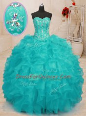 Floor Length Ball Gowns Sleeveless Aqua Blue Quinceanera Dress Lace Up
