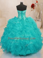 Floor Length Ball Gowns Sleeveless Aqua Blue Quinceanera Dress Lace Up