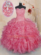 Custom Made Sweetheart Sleeveless Lace Up Sweet 16 Quinceanera Dress Pink Organza