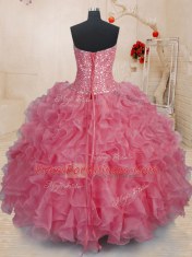 Custom Made Sweetheart Sleeveless Lace Up Sweet 16 Quinceanera Dress Pink Organza