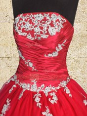 Floor Length Red Vestidos de Quinceanera Strapless Sleeveless Lace Up