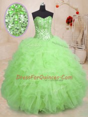 Exquisite Sweetheart Sleeveless Ball Gown Prom Dress Floor Length Beading and Ruffles Organza