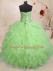 Exquisite Sweetheart Sleeveless Ball Gown Prom Dress Floor Length Beading and Ruffles Organza