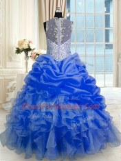 Trendy Royal Blue Straps Neckline Beading and Ruffles and Pick Ups Vestidos de Quinceanera Sleeveless Zipper