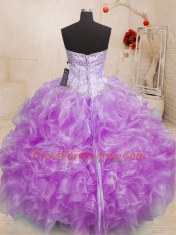 Flare Lilac Organza Lace Up Sweet 16 Quinceanera Dress Sleeveless Floor Length Beading and Ruffles