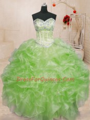 Graceful Floor Length Sweet 16 Dress Organza Sleeveless Beading and Ruffles