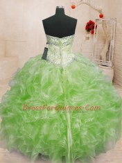 Graceful Floor Length Sweet 16 Dress Organza Sleeveless Beading and Ruffles