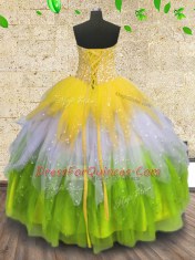 Multi-color Sweetheart Lace Up Beading and Ruffles and Sequins Sweet 16 Quinceanera Dress Sleeveless