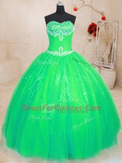 Floor Length Lace Up Sweet 16 Dress Green for Military Ball and Sweet 16 and Quinceanera with Beading