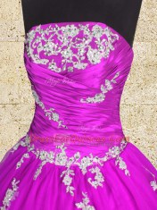 Admirable Fuchsia Sleeveless Floor Length Appliques and Ruching Lace Up Vestidos de Quinceanera