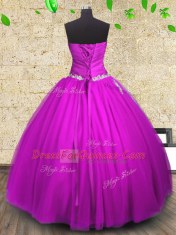 Admirable Fuchsia Sleeveless Floor Length Appliques and Ruching Lace Up Vestidos de Quinceanera