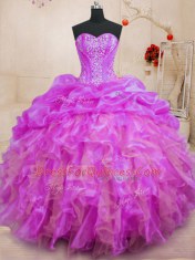 Amazing Fuchsia Lace Up Vestidos de Quinceanera Beading and Ruffles Sleeveless Floor Length